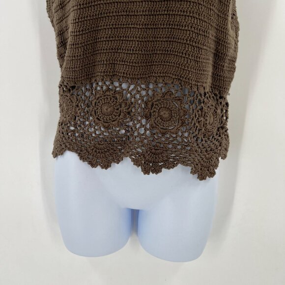 Blue Rain Crochet Top S Small Brown 100% Cotton Knit Boho Festival Y2K - Picture 8 of 9
